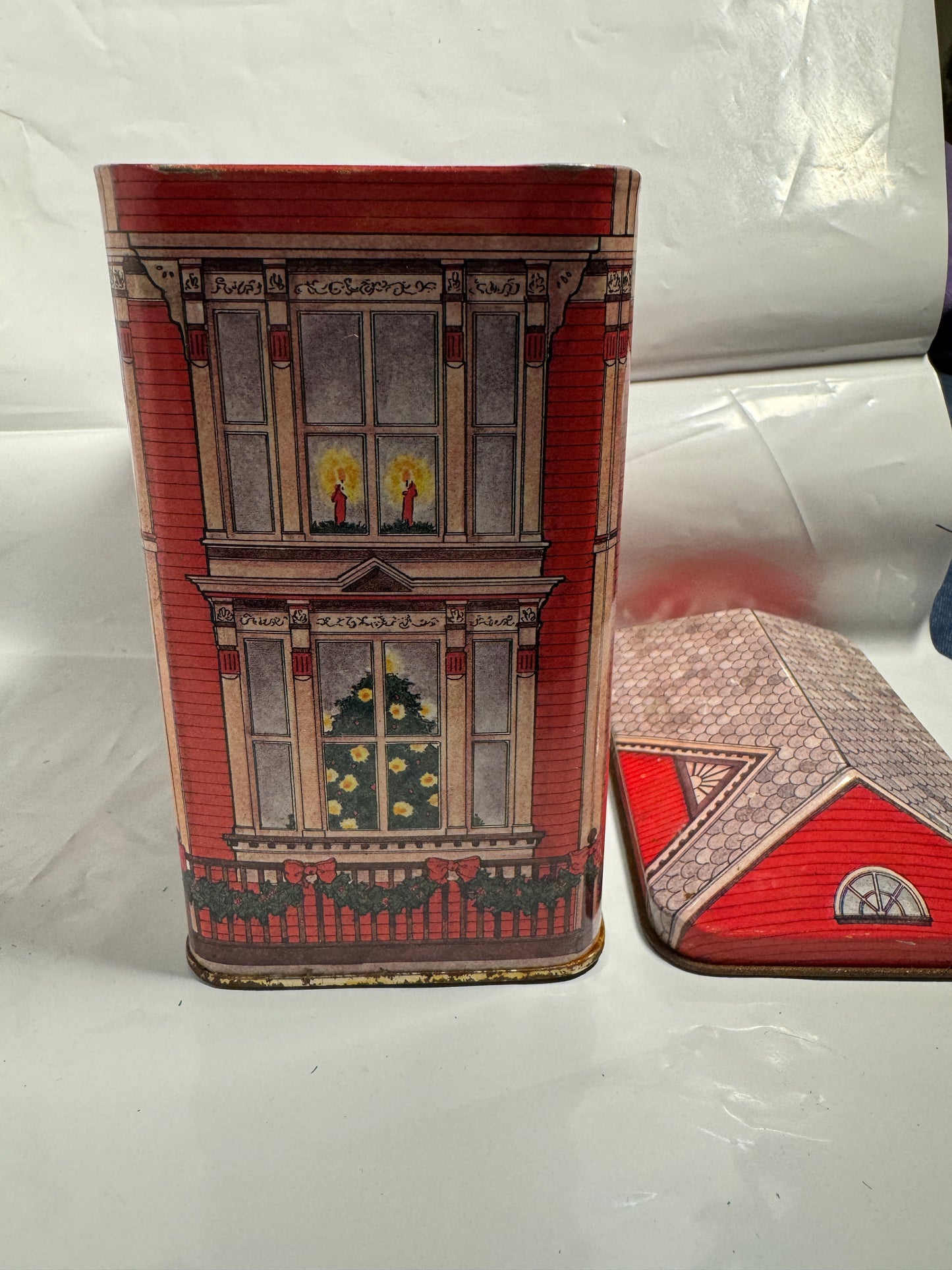 The Tinsmith's Craft Tin Red House Christmas Holiday design Vintage