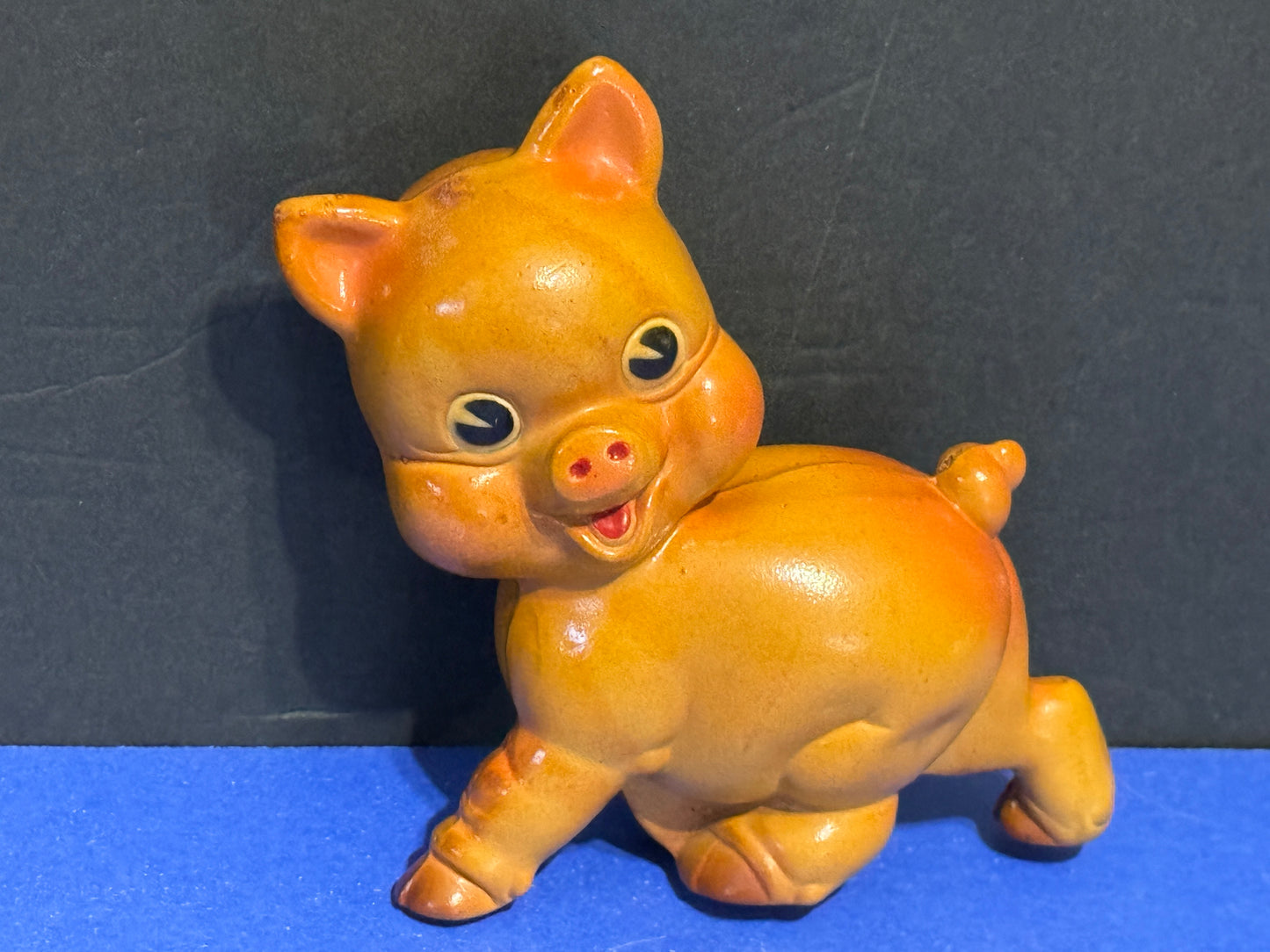 Rempel Squeaky Toy Pig 5" by 5 1/2" Yellow Soft Rubber Working - Vintage