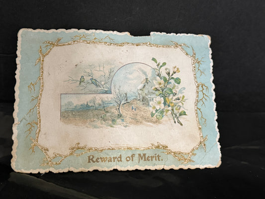 Reward of Merit Card House Winter Scene - Vintage