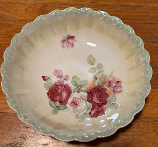 Rose Iridescent Bowl wScalloped Edges Empire China, Steuvenville