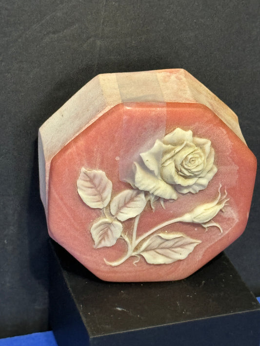 Incolay Beautiful Rose Bud Pink Trinket Box - VINTAGE