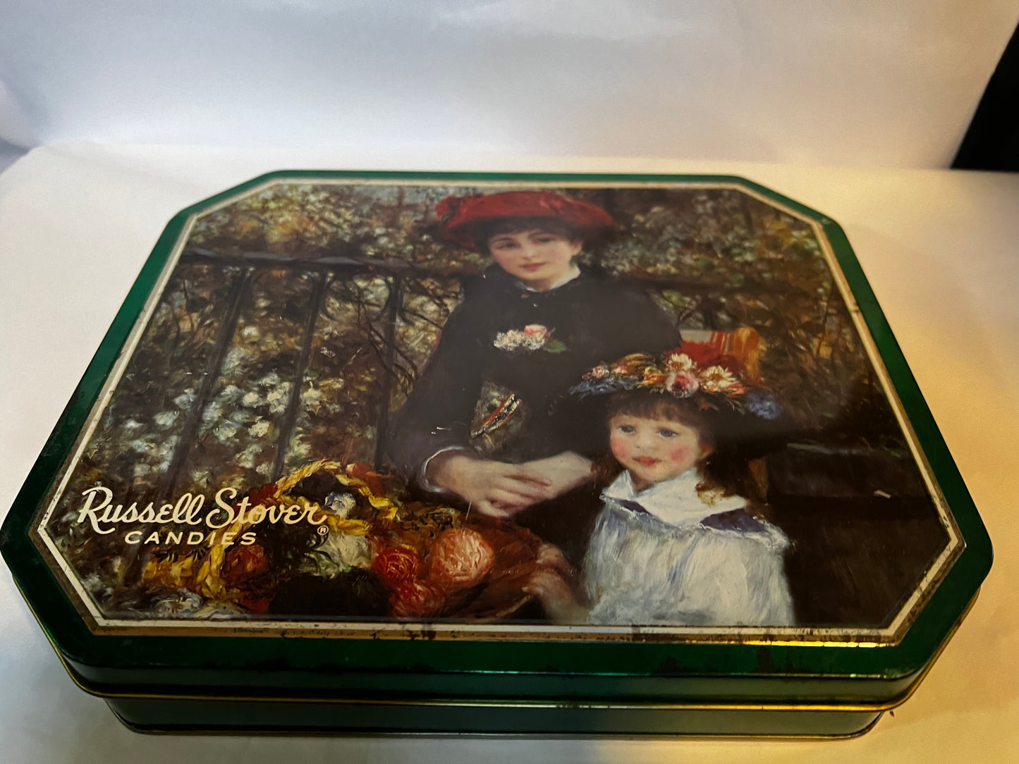 Russell Stover Candies Hinged Collectors Metal Vintage Tin “Two Sisters”