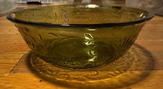 Bowl Sandalwood Pattern Avocado Green Glass Vintage 1970s