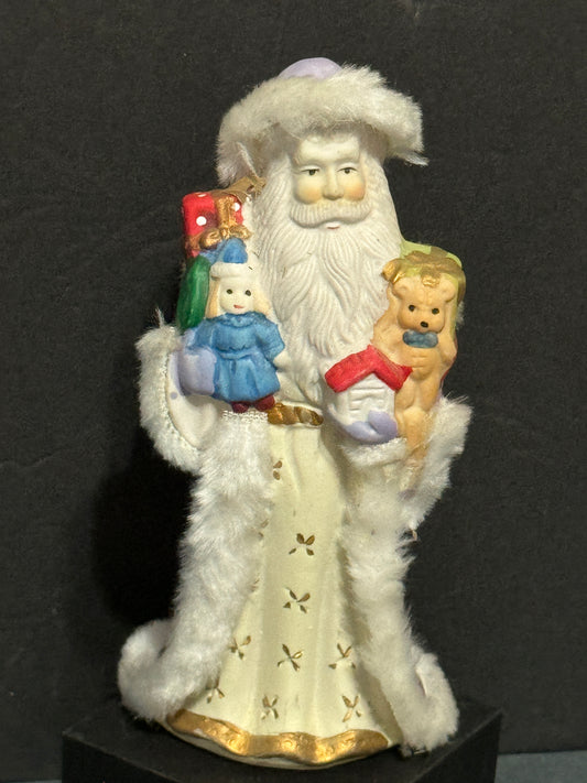 Santa w/ Fur on Hat and Robes Porcelain Figurine Christmas - Vintage