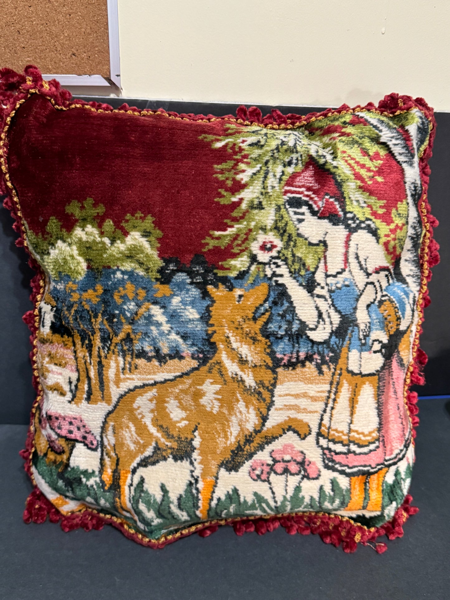 Chenille Tapestry Case with Fringe - Little Red Riding Hood with Wolf - VINTAGE