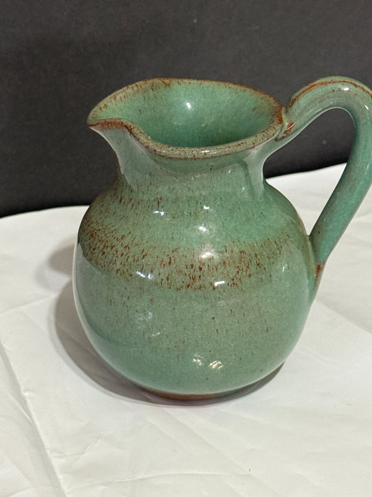 Handmade Small Pitcher Stoneware Green Vintage