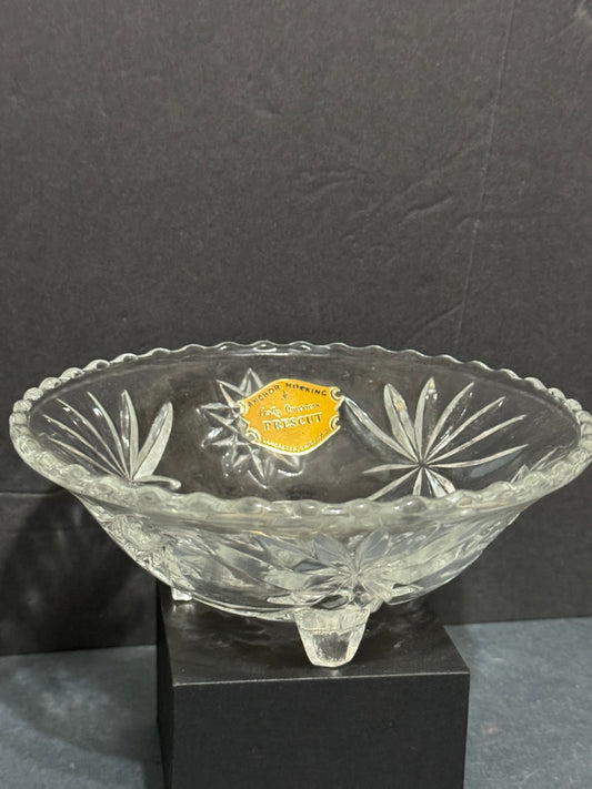 Star of David Round Clear Glass Footed Bowl Anchor Hocking - Vintage