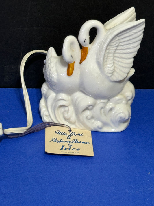 Swans Night Light Perfume Burner I. W. Rice & Co Porcelain Vintage