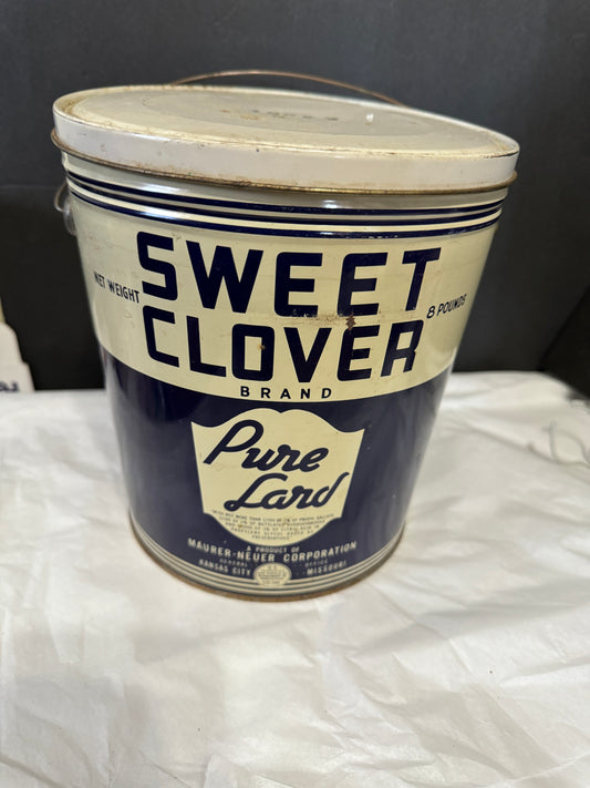 Sweet Clover Pure Lard Vintage Container w/Handle