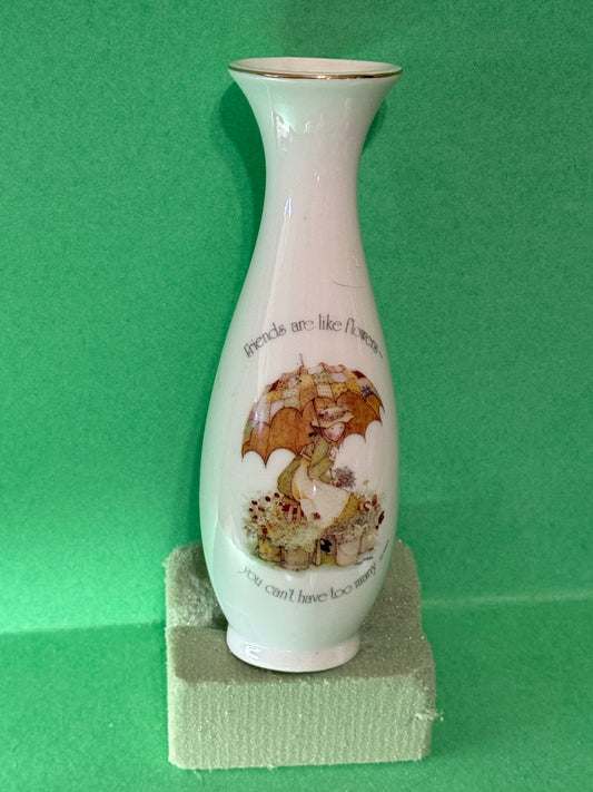 Holly Hobbie Friends are Like Flowers Porcelain Vase - 70s Vintage