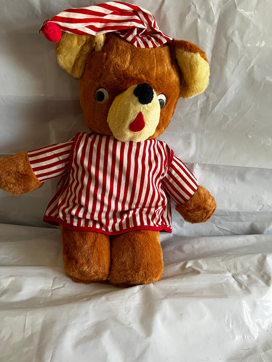 Teddy Bear Striped Pajamas Plush Vintage Christmas Mid Centyury