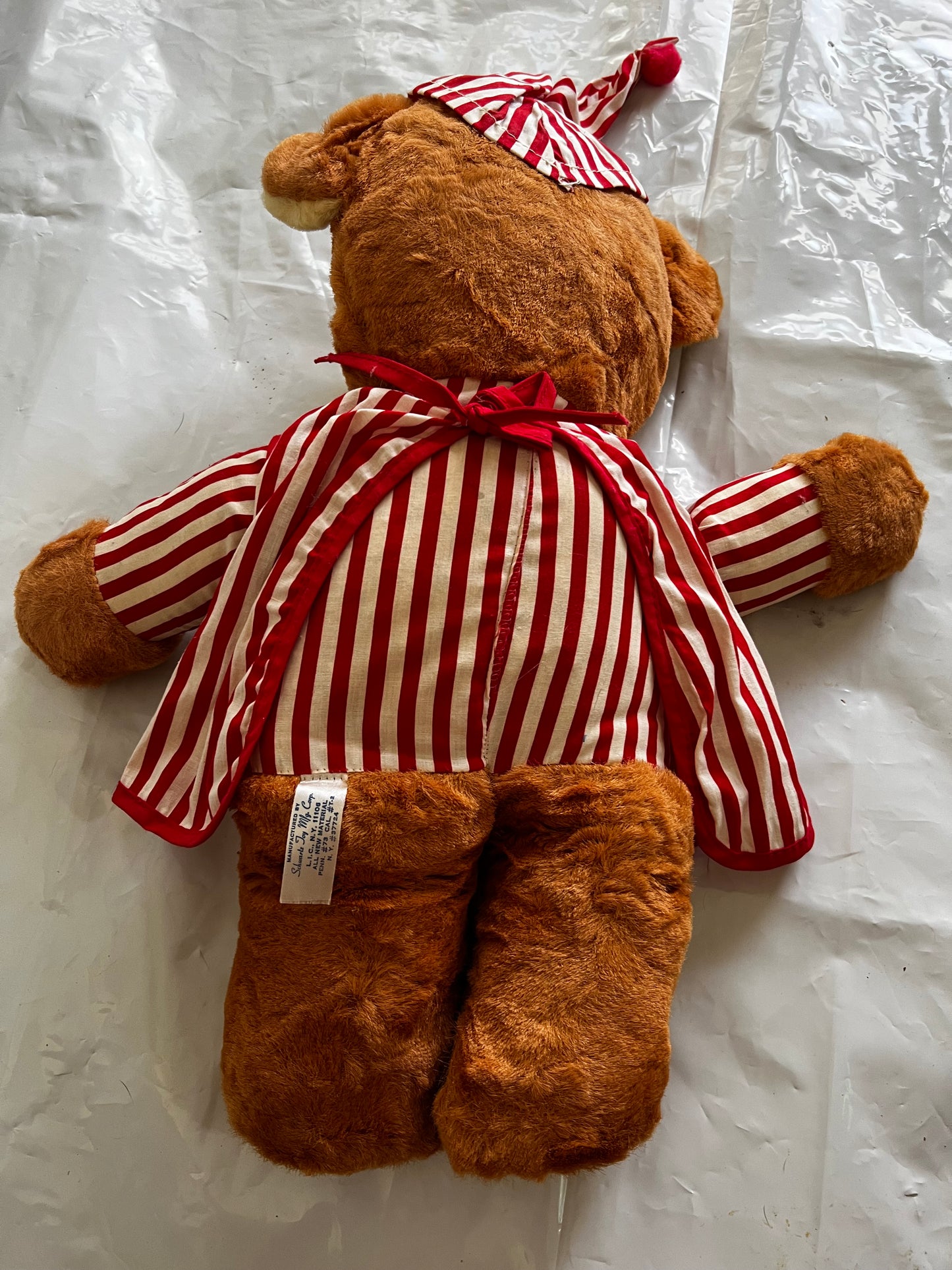 Teddy Bear Striped Pajamas Plush Vintage Christmas Mid Centyury