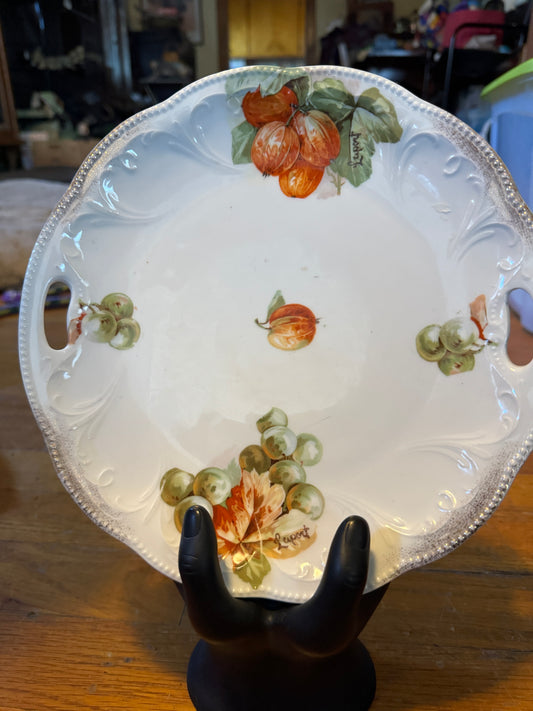 White Ceramic w/Orange and Green Fruit plate. Laport signed Vintage