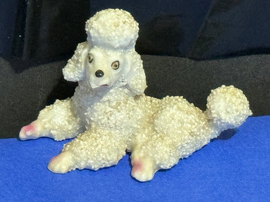 White Spaghetti Ceramic Poodle w/ Painted Pink Toenails Vintage Japan