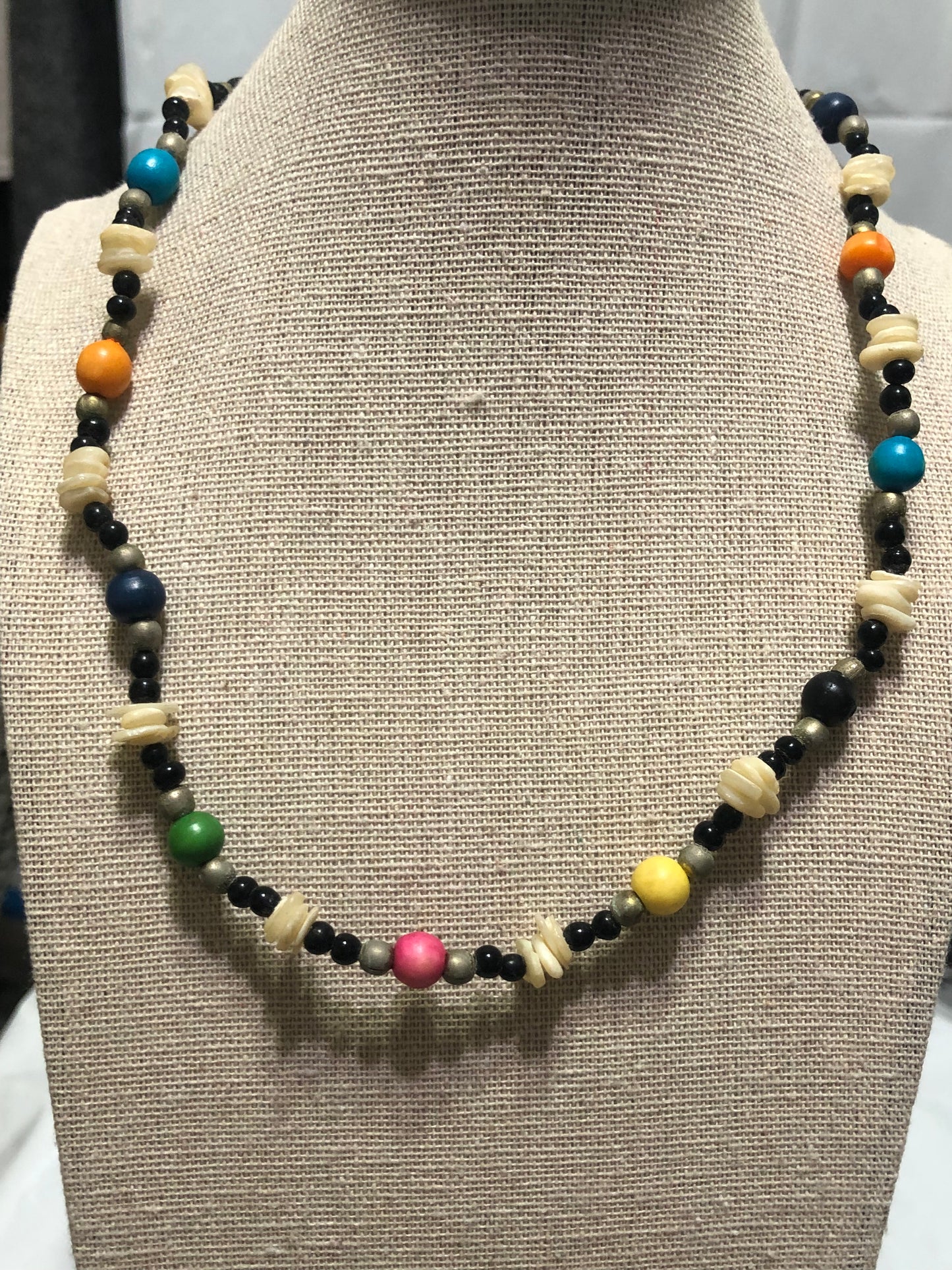 Beaded Necklace - Agate, Shells and Silver 28"