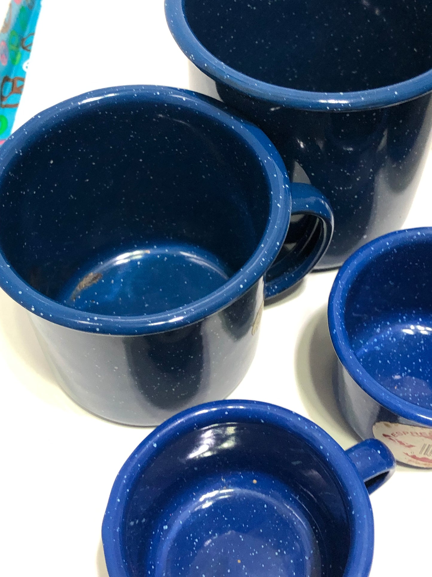 Blue Enamelware Coffee Cups Vintage