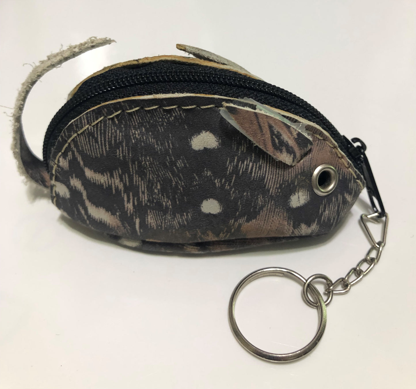 Genuine Leather Coin Purse - Handmade - Mouse on a Keychain