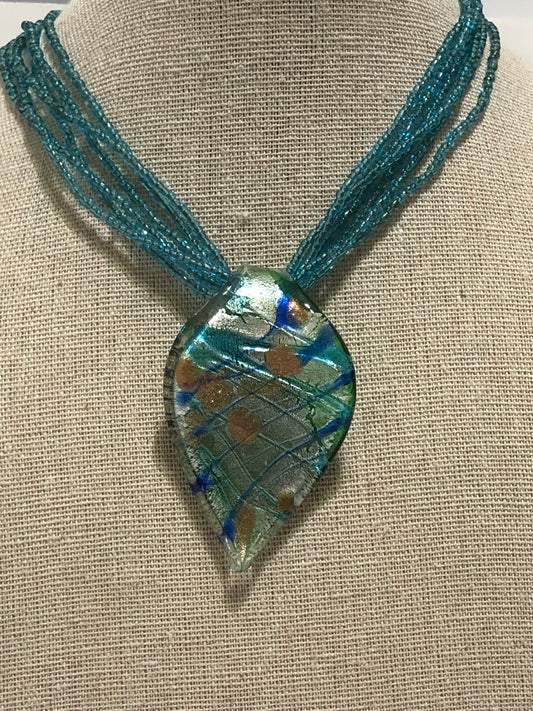 Glass Pendant and Beaded Necklace