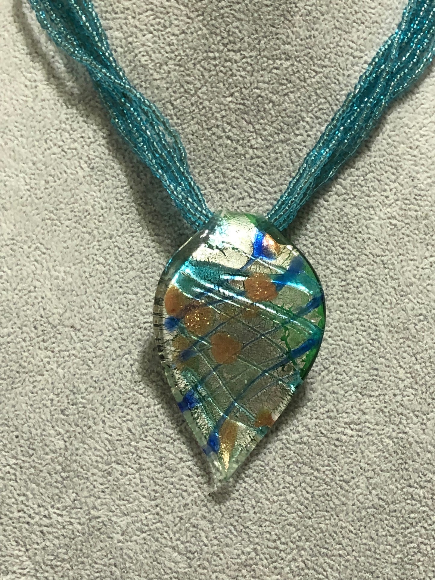 Glass Pendant and Beaded Necklace