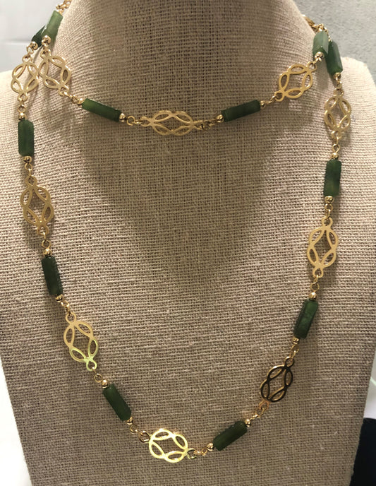 Gold & Jade Necklace - 30 inches