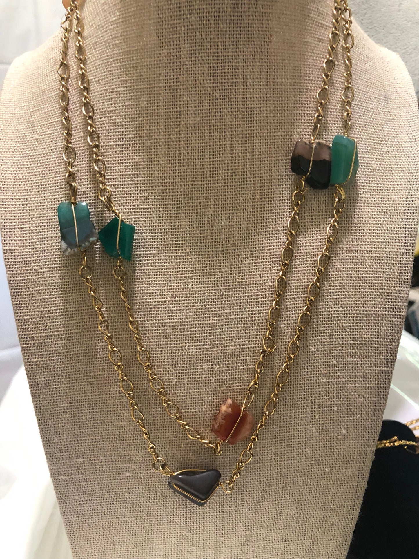 Gold & Various Stone Necklace - 40"