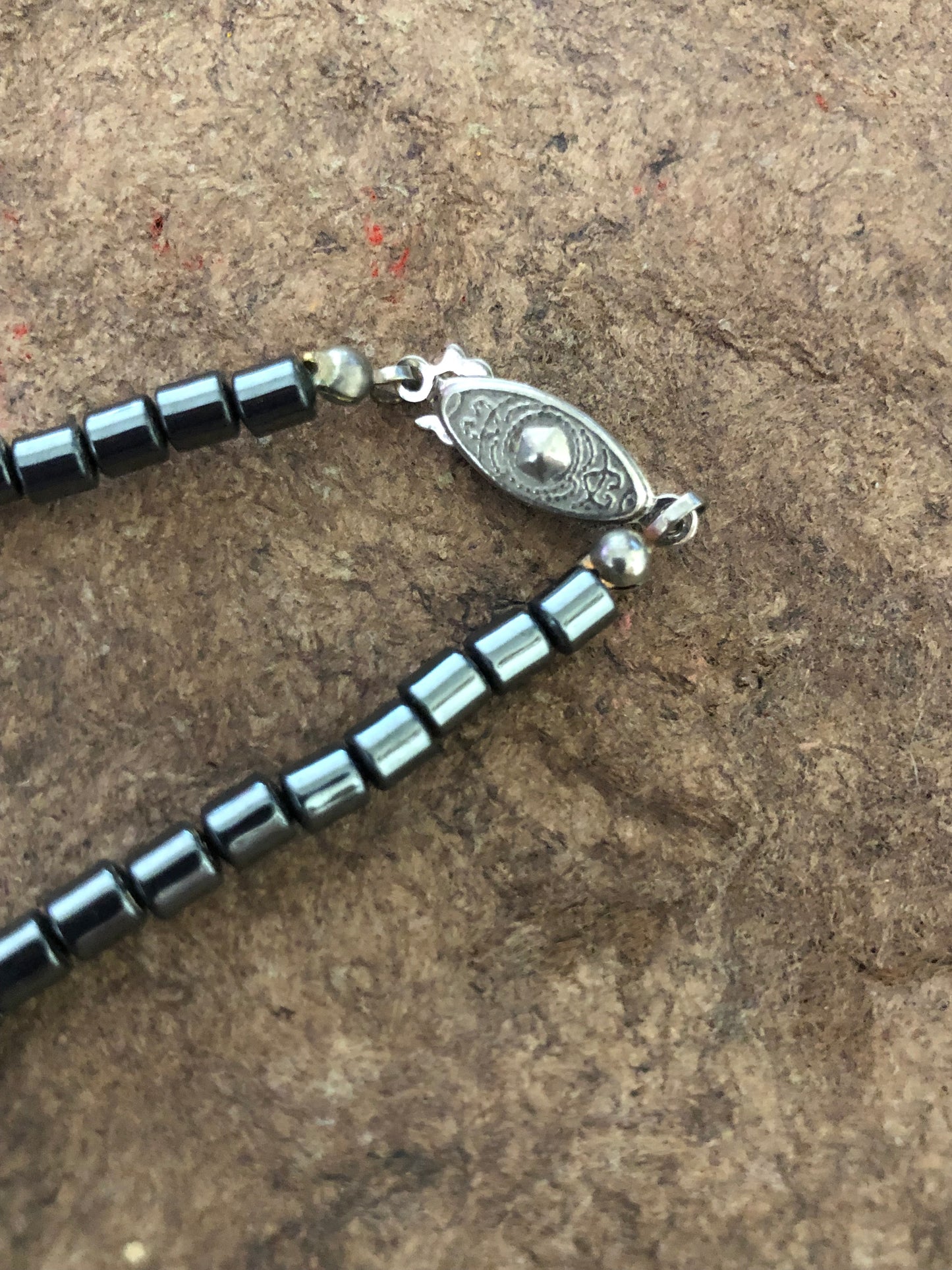 Hematite Beaded Necklace with a Hematite Turtle Pendant