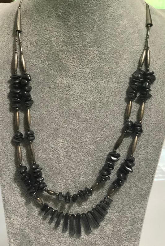 Hematite and Silver Two Strand Necklace