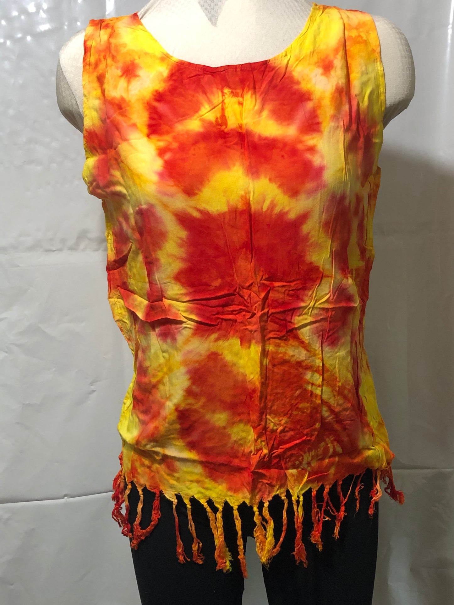 Tank Top with Fringe Tie Dyed 100% Rayon L