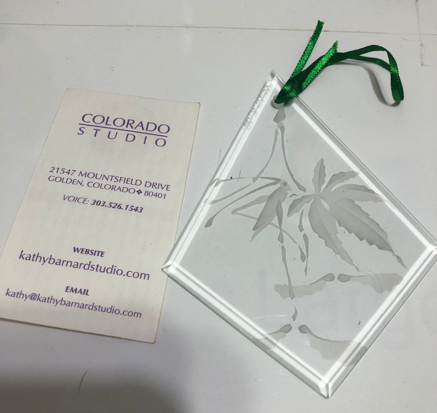 Etched Glass - Japanese Maple Leafe with Cricket Pendant - Kathy Barnes Studio