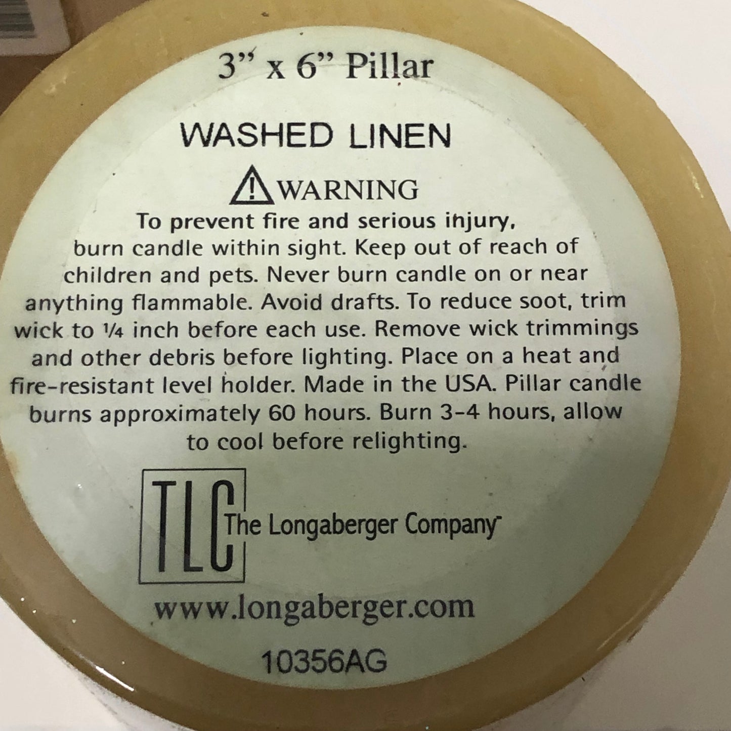 Longaberger Pilar Candle - Washed Linen