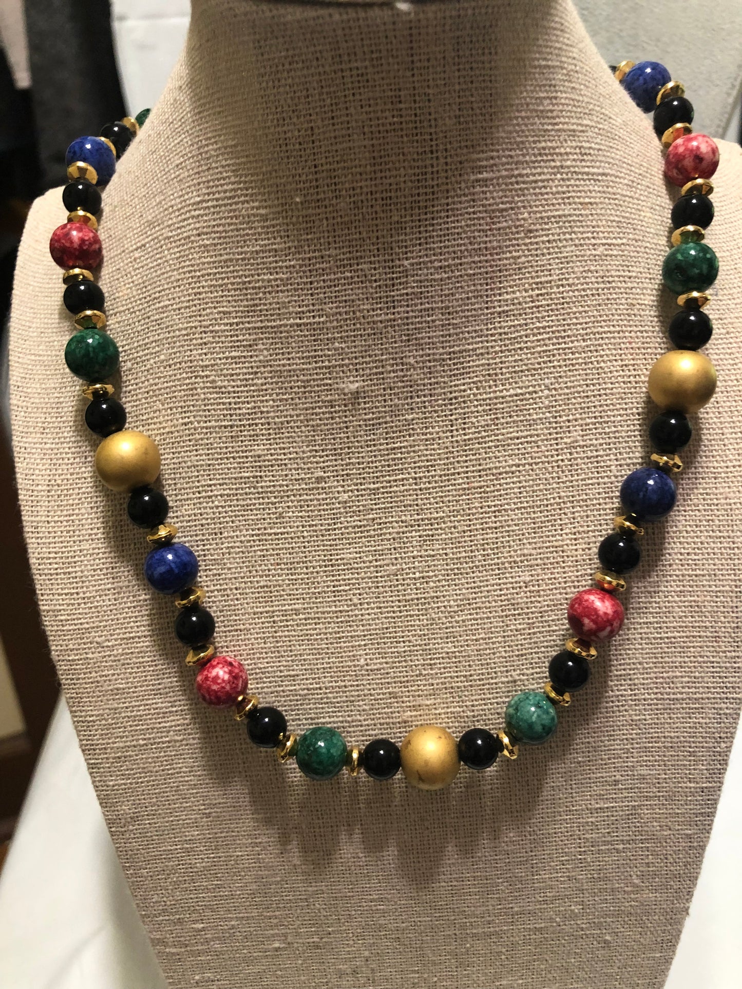 Beaded Malacite, Sodalite, Onyx and Agate Necklace - 24"