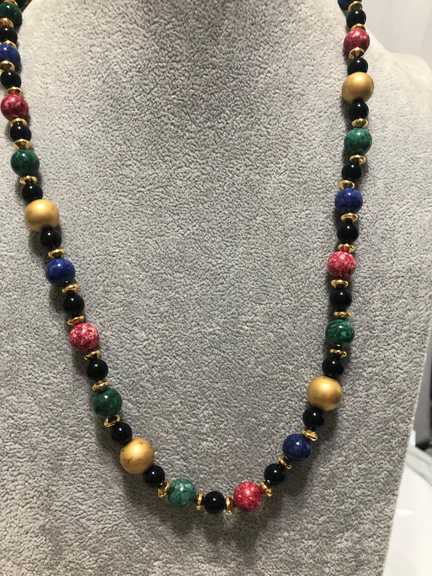 Beaded Malacite, Sodalite, Onyx and Agate Necklace - 24"