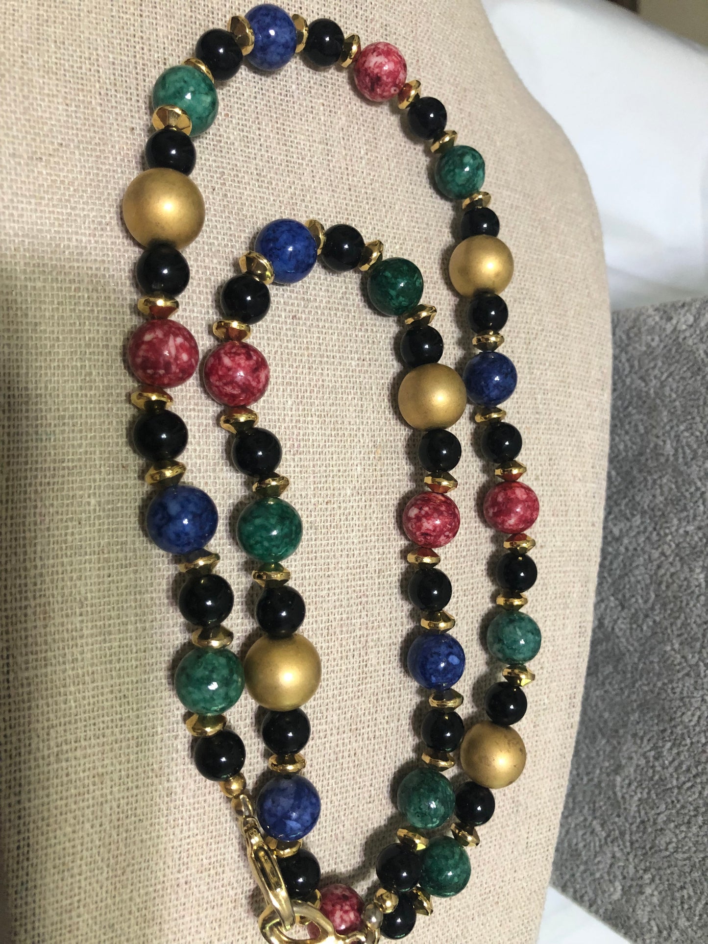 Beaded Malacite, Sodalite, Onyx and Agate Necklace - 24"