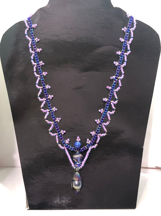 Beaded - Two-toned Purple Necklace - 17"