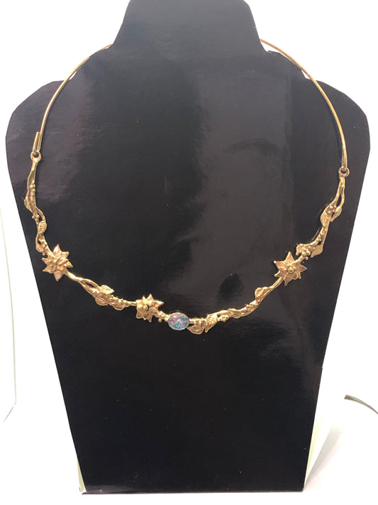 Choker Style Gold Necklace with Opal 20”