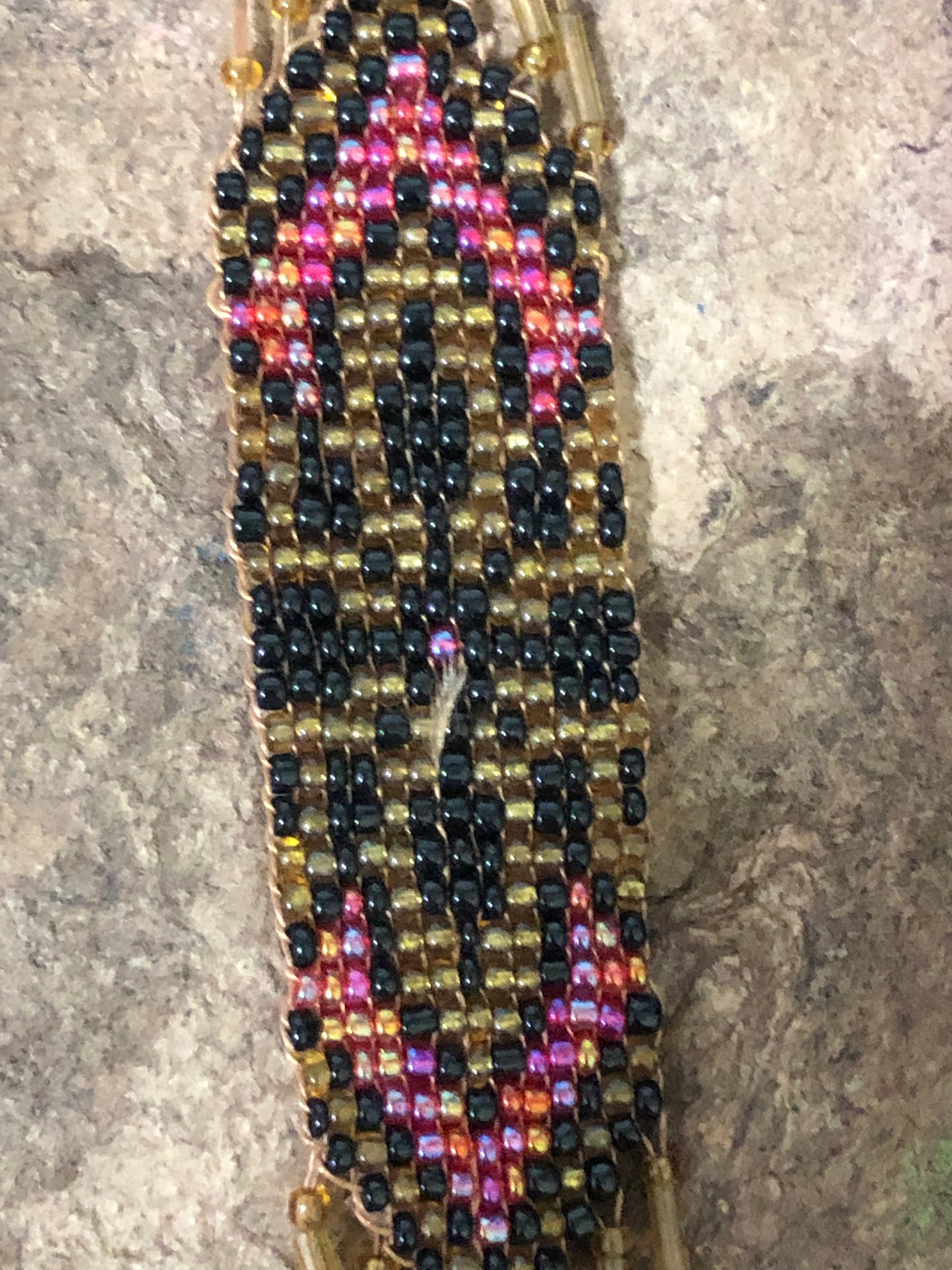 Loomed Beaded Necklace - Native American design - Red, Black and Gold Vintage