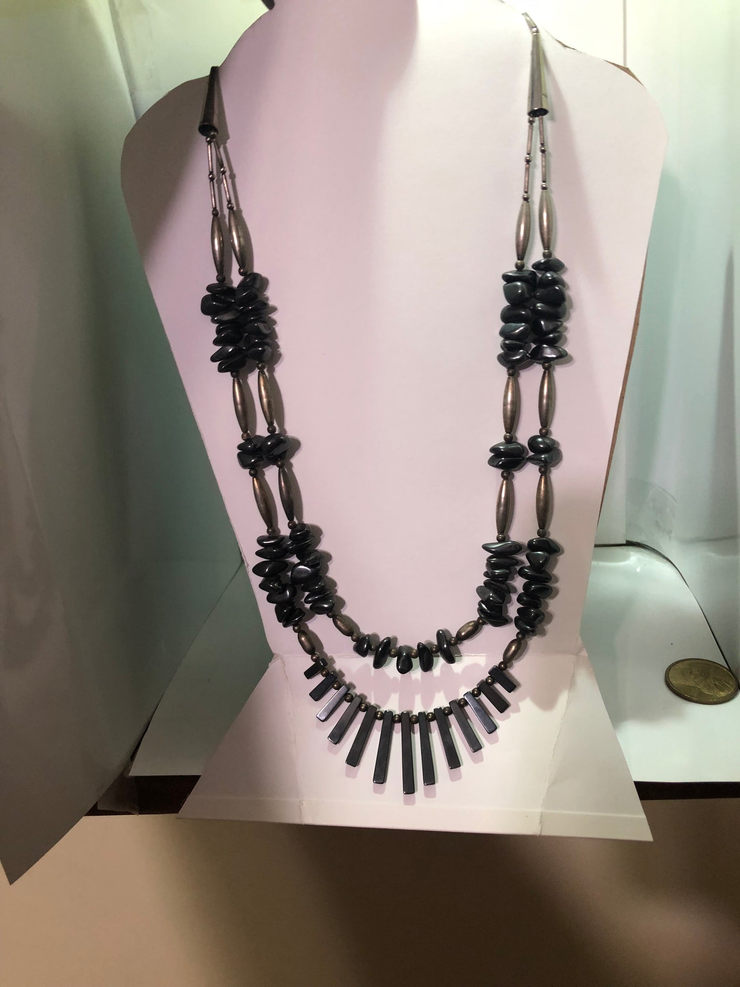 Hematite and Silver Two Strand Necklace