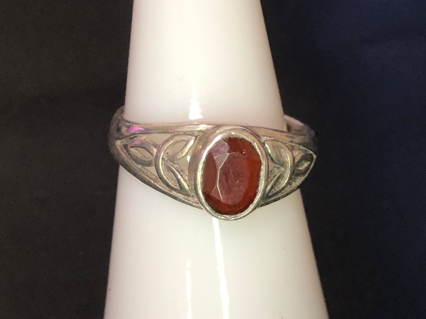 Garnet and Silver Celtic Ring