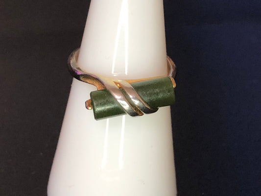 Two toned Silver and  Gold and Jade Ring