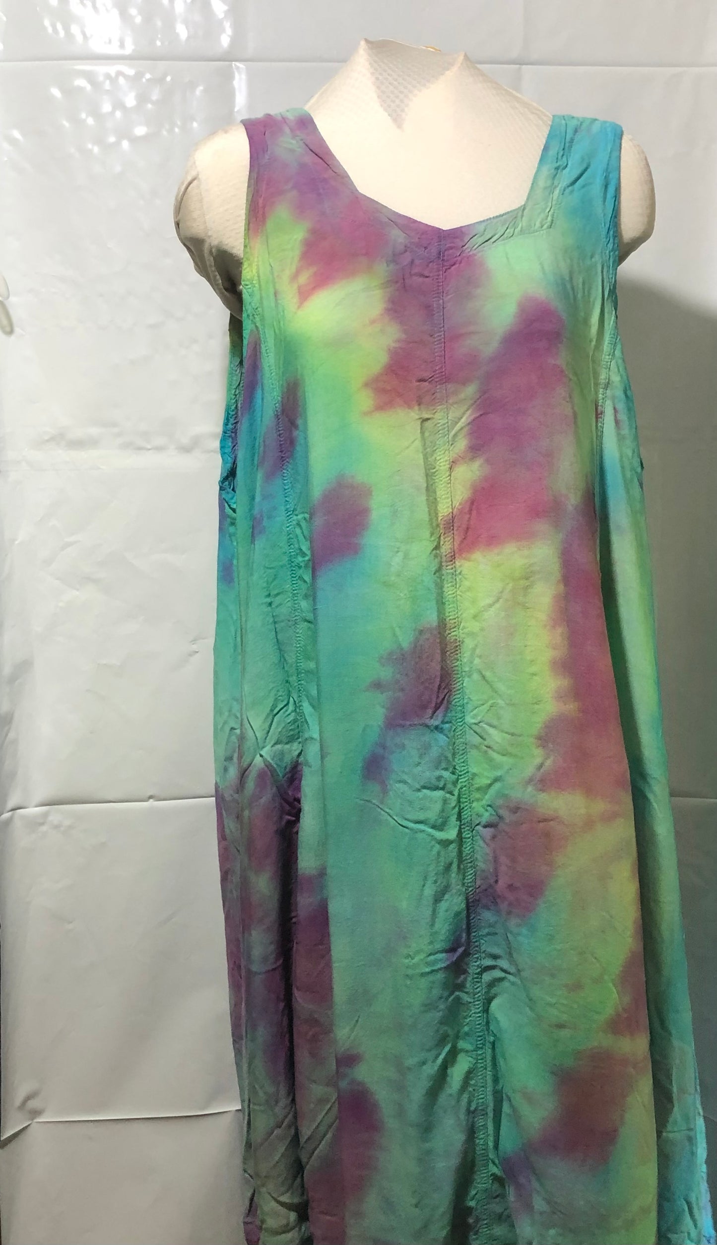 Tie Dyed! Tank Top Dress 100% Rayon with ties in the back