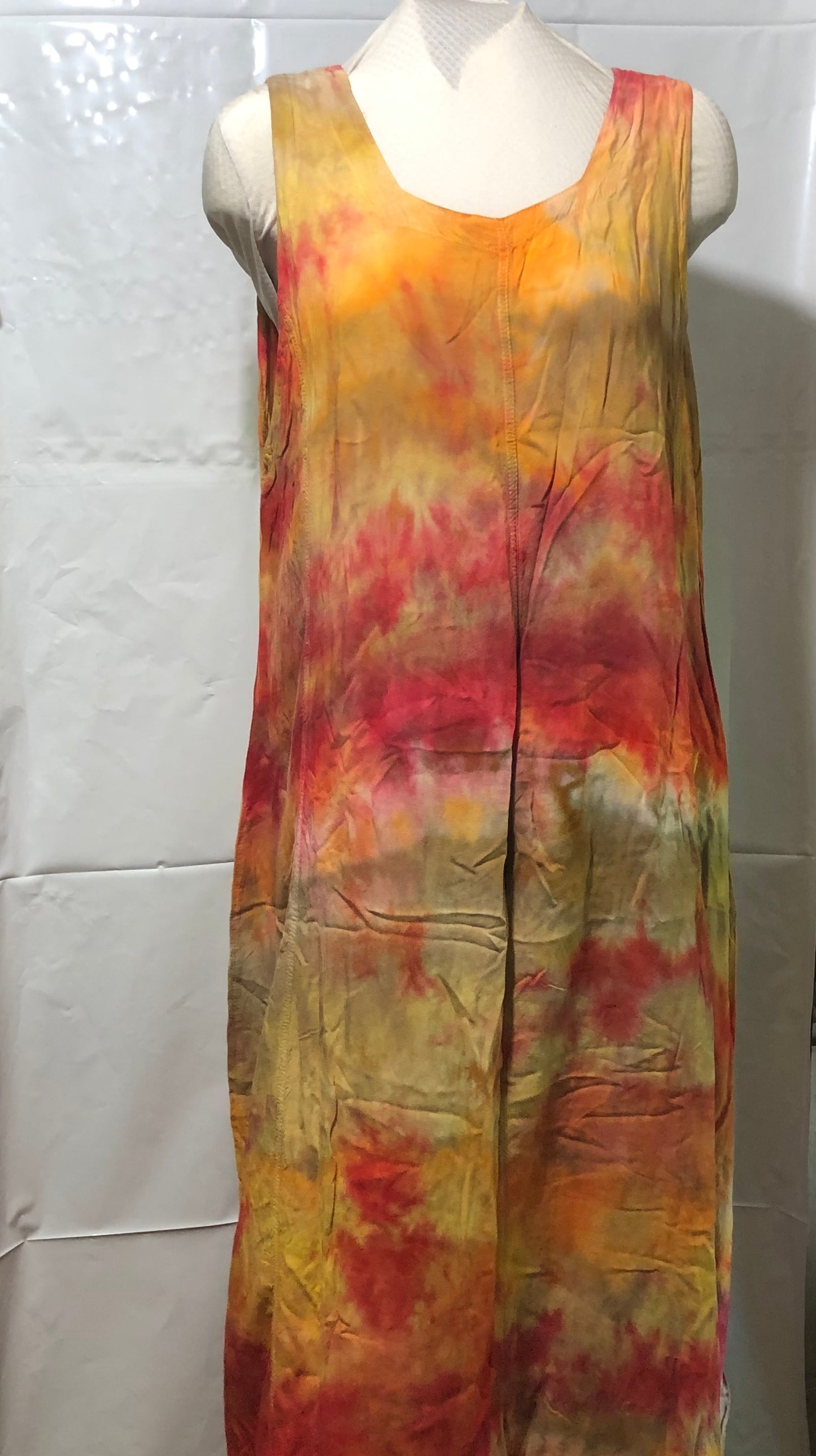 Tie Dyed! Tank Top Dress 100% Rayon with ties in the back