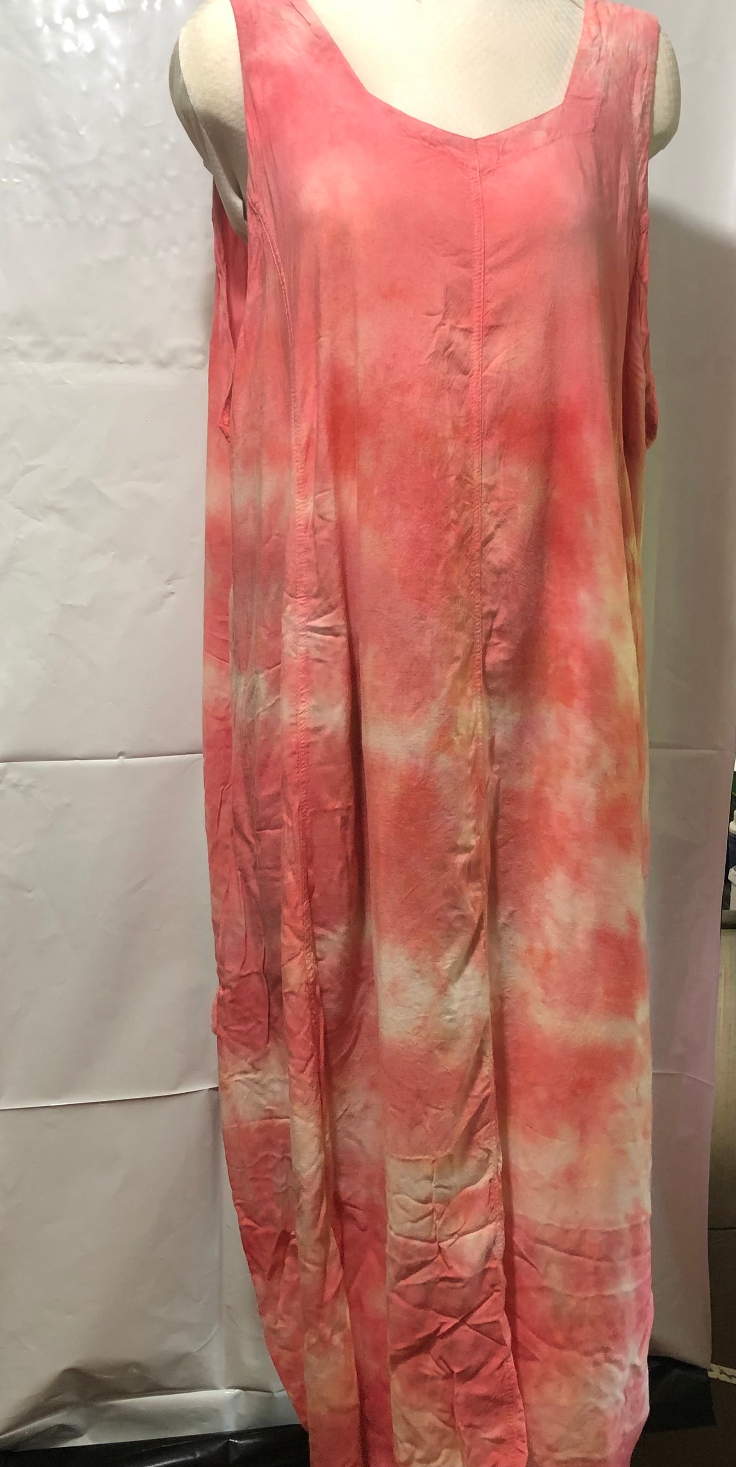 Tie Dyed! Tank Top Dress 100% Rayon with ties in the back