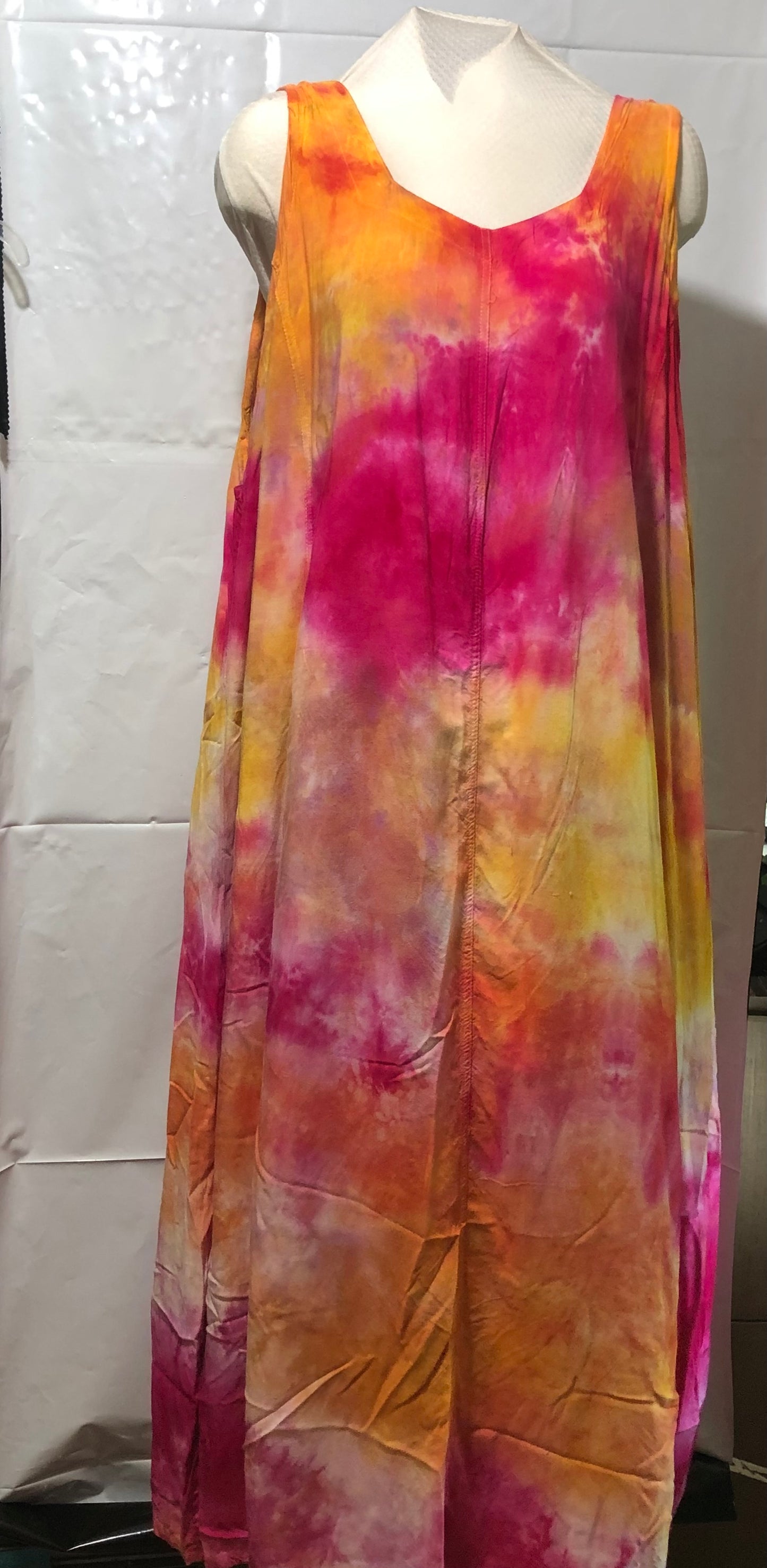 Tie Dyed! Tank Top Dress 100% Rayon with ties in the back