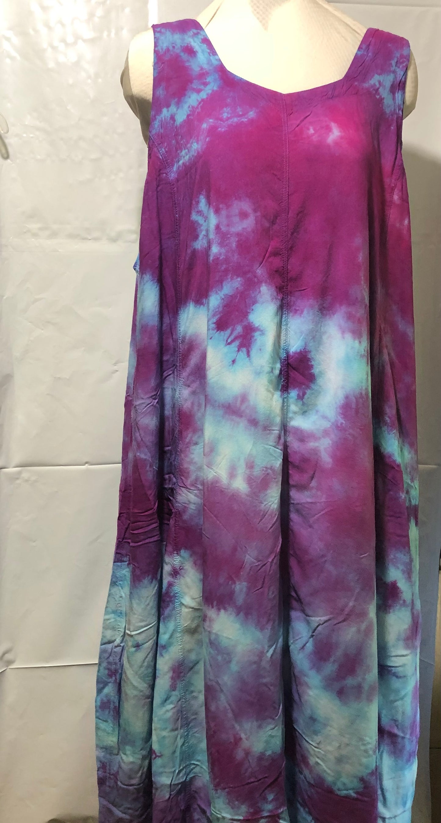 Tie Dyed! Tank Top Dress 100% Rayon with ties in the back