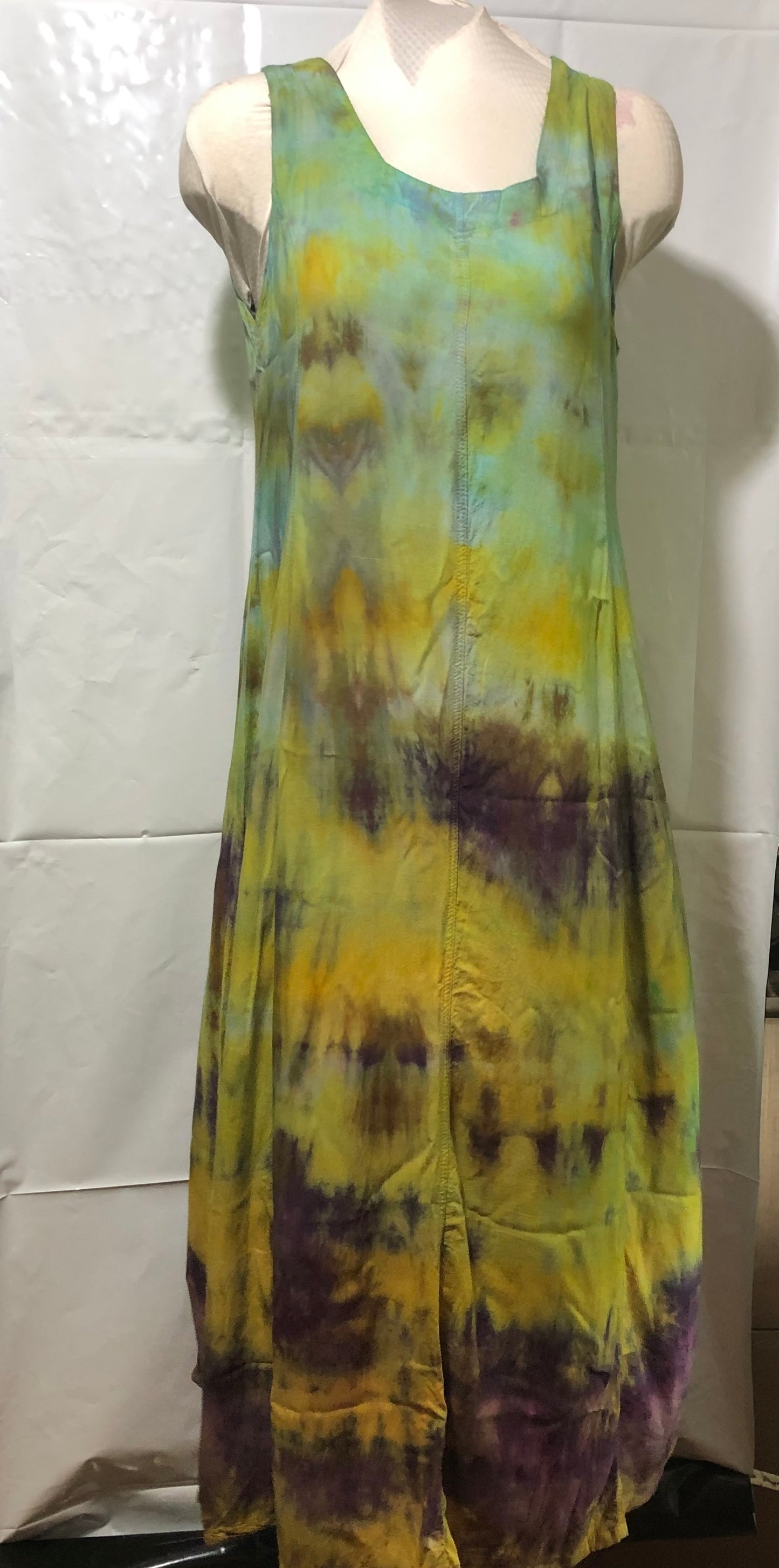 Tie Dyed! Tank Top Dress 100% Rayon with ties in the back