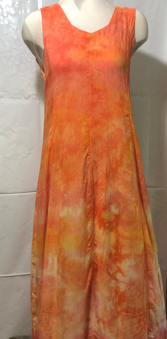 Tie Dyed! Tank Top Dress 100% Rayon with ties in the back