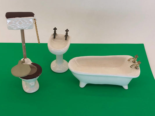 Dollhouse Miniatures - Bathroom set (3 pieces) Vintage