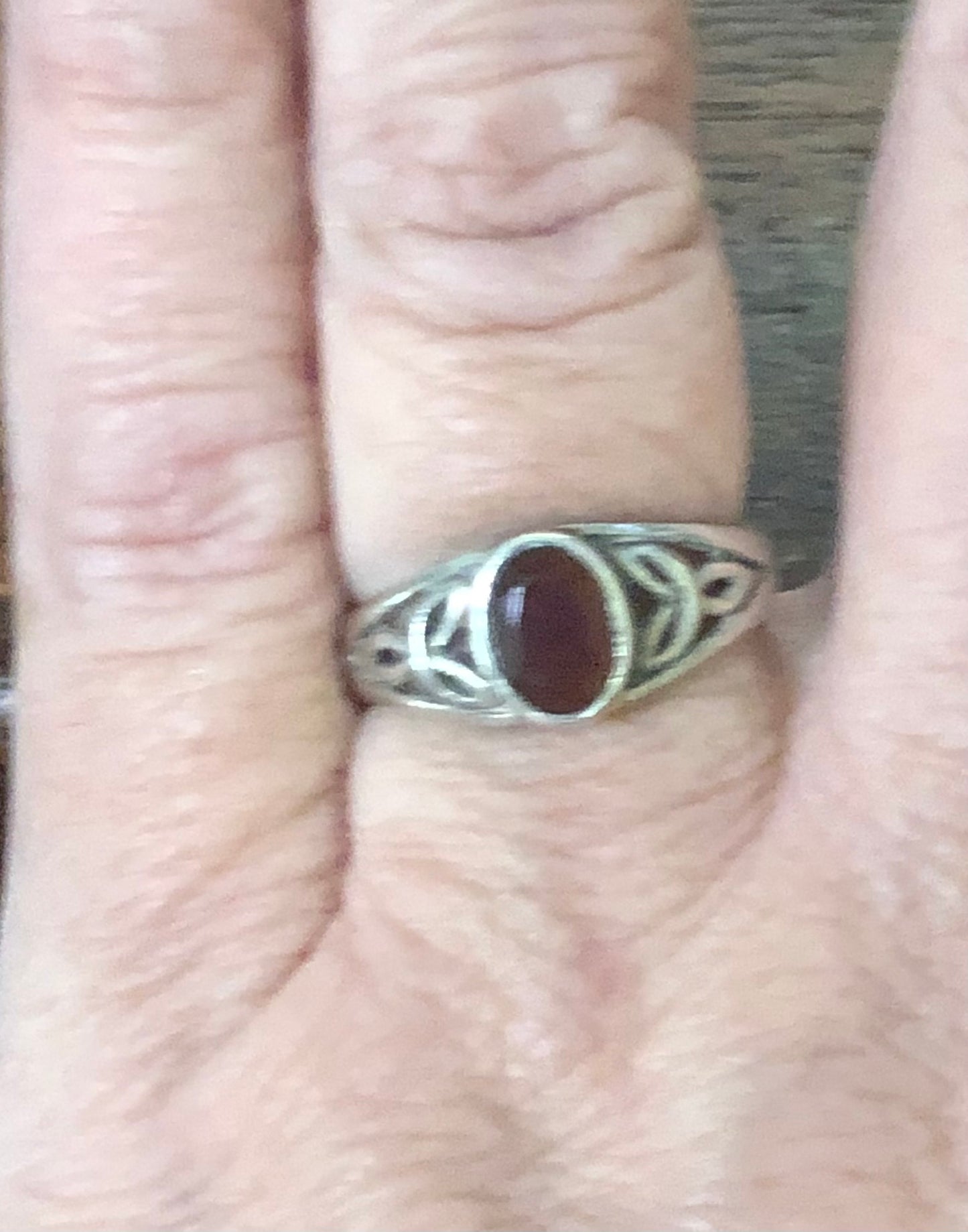 Garnet and Silver Celtic Ring